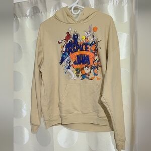 Space Jam A New Legacy Fleece Looney tunes cream colored Hoodie Size Large